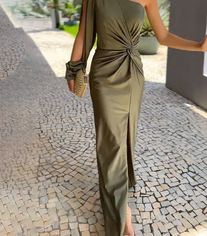 Alisa - Vestido largo de lujo con un hombro para mujer