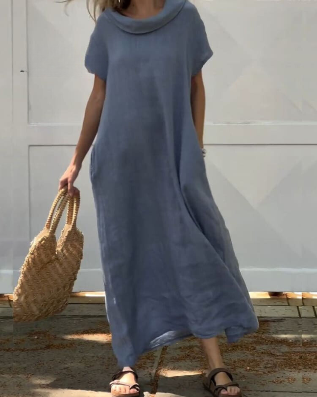 Iona™ | Vestido Efecto Lino con Elegante Cuello